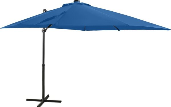 Maison Exclusive – závesný slnečník s LED osvetlením, 250 cm, azúrovomodrý