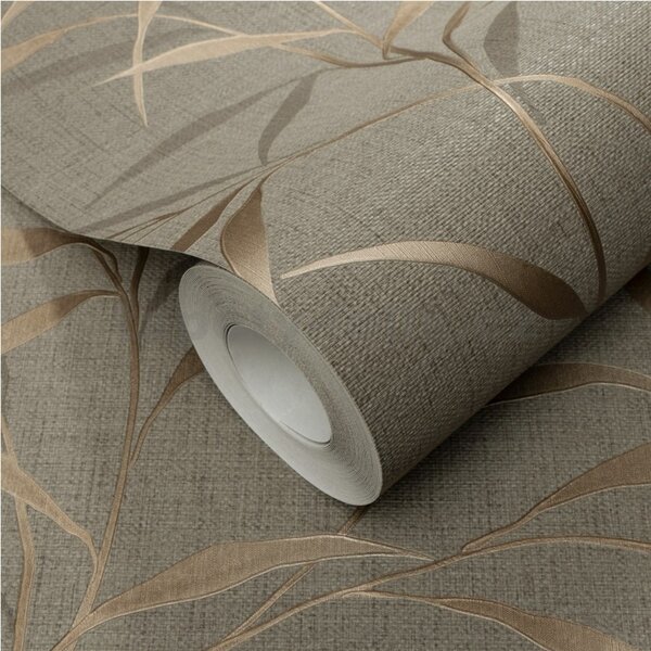 Vliesové tapety na stenu GMK Fashion for walls 5 10528-11, rozmer 10,05 m x 0,53 m, lístky niklové na béžovom podklade, Erismann