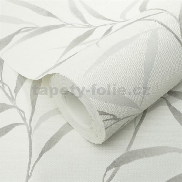 Vliesové tapety na stenu GMK Fashion for walls 5 10528-31, rozmer 10,05 m x 0,53 m, lístky strieborné na bielom podklade, Erismann