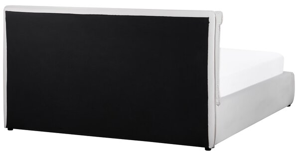 Posteľ krémová biela zamatová čalúnená 160 x 200 cm s úložným priestorom čalúnené čelo moderná spálňa
