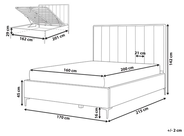 Posteľ s úložným priestorom krémová biela buklé čalúnenie 160 x 200 cm vysoké čelo kovové nohy moderný štýl spálňa
