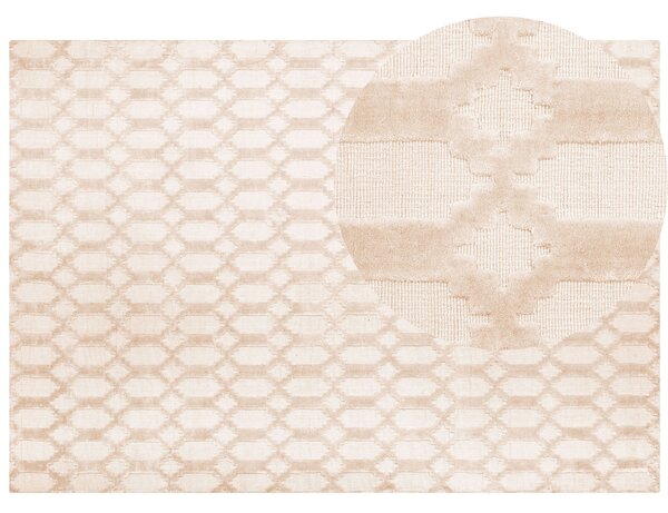 Koberec béžový viskózový 160 x 230 cm s geometrickým vzorom ručne tkaný plochý obdĺžnikový