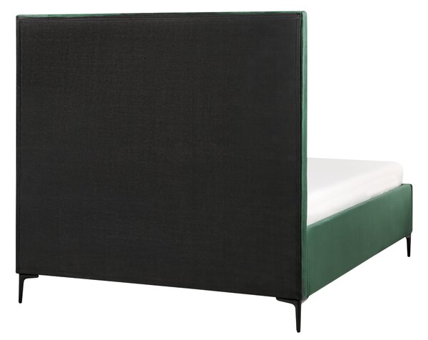 Sada nábytku do spálne tmavozelená čalúnená zamatová posteľ s úložným priestorom 140 x 200 cm 2 nočné stolíky