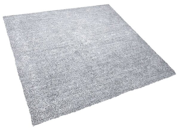 Koberec čierno-biely sivá melanž 200 x 200 cm moderný všívaný strojom obdĺžnikový huňatý s vysokým vlasom