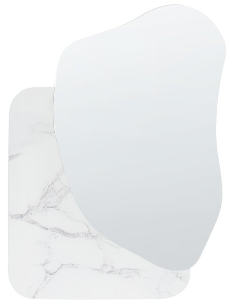 Nástenné zrkadlo biele mramorový efekt MDF 80 x 60 cm nepravidelný tvar moderný štýl dekorácie doplnky obývacia izba spálňa predsieň