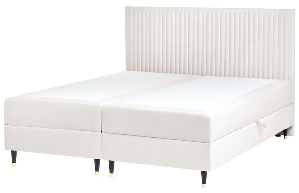 Kontinentálna posteľ krémová biela zamatové čalúnenie 180 x 200 cm s úložným priestorom s matracom a čelom moderný štýl spálňa
