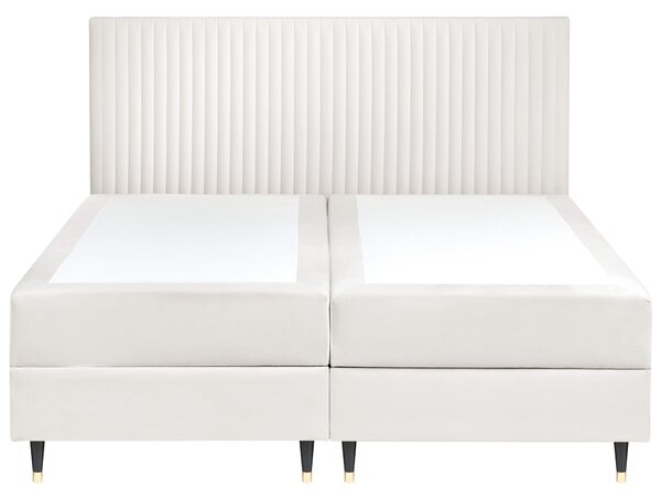 Kontinentálna posteľ krémová biela zamatové čalúnenie 180 x 200 cm s úložným priestorom s matracom a čelom moderný štýl spálňa