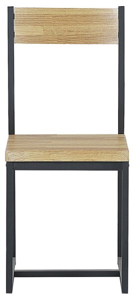 Jedálenská zostava svetlý drevený rám z čiernej ocele 4-miestny stôl 110 x 70 cm 2 stoličky lavice