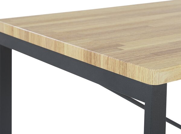 Jedálenská zostava svetlý drevený rám z čiernej ocele 4-miestny stôl 110 x 70 cm 2 stoličky lavice