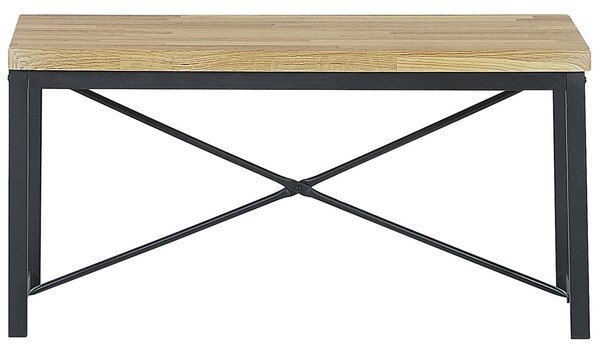 Jedálenská zostava svetlý drevený rám z čiernej ocele 4-miestny stôl 110 x 70 cm 2 stoličky lavice