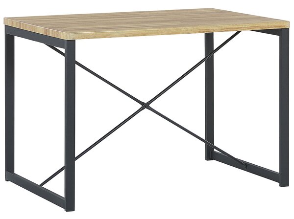 Jedálenská zostava svetlý drevený rám z čiernej ocele 4-miestny stôl 110 x 70 cm 2 stoličky lavice