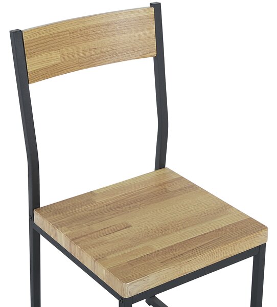 Jedálenská zostava svetlý drevený rám z čiernej ocele 4-miestny stôl 110 x 70 cm 2 stoličky lavice