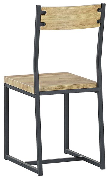 Jedálenská zostava svetlý drevený rám z čiernej ocele 4-miestny stôl 110 x 70 cm 2 stoličky lavice