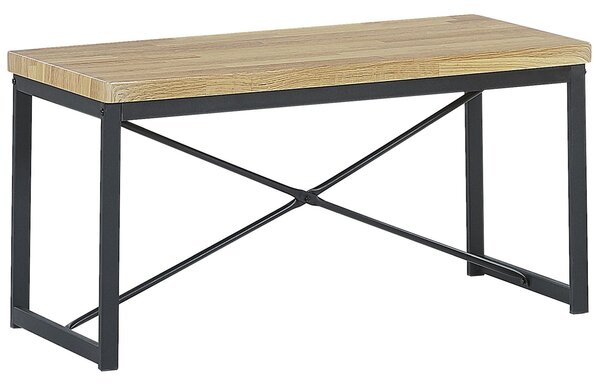 Jedálenská zostava svetlý drevený rám z čiernej ocele 4-miestny stôl 110 x 70 cm 2 stoličky lavice