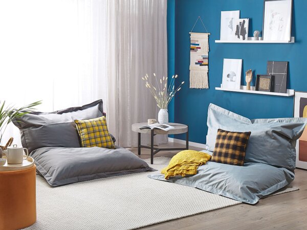 Sedací vak svetlosivý nylonový 140 x 180 cm vodoodolný poťah so zipsom polystyrénová výplň