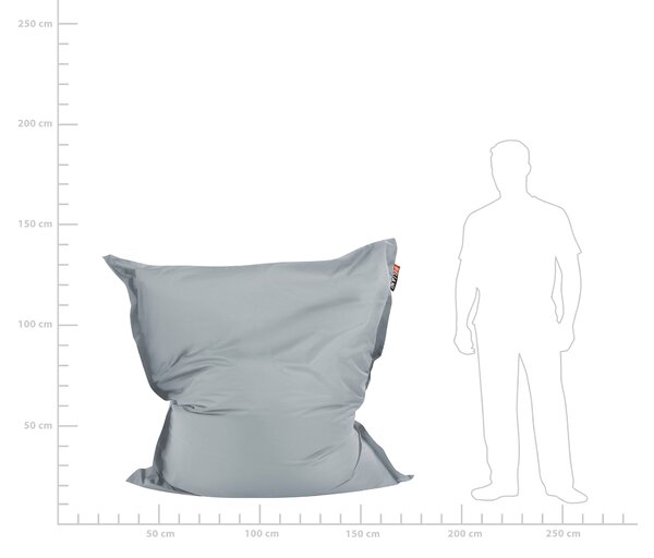 Sedací vak svetlosivý nylonový 140 x 180 cm vodoodolný poťah so zipsom polystyrénová výplň