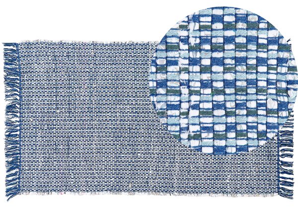 Koberec modrý bavlnený 80 x 150 cm so strapcami obdĺžnikový ručne vyrobený boho eklektický