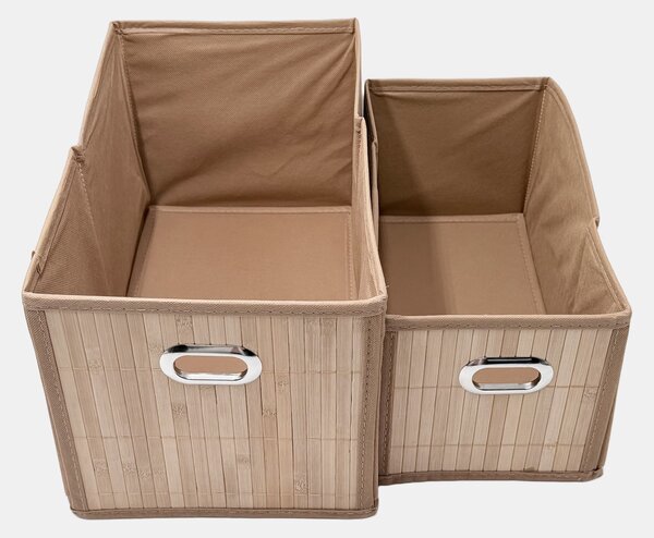 Sinsay - Súprava úložných boxov s bambusovou prednou časťou 2 pack - béžová