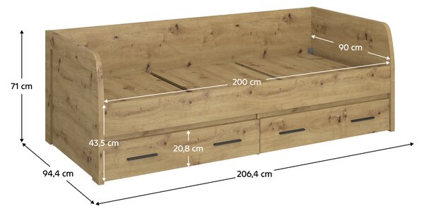 KONDELA Posteľ 2S, 90x200, dub artisan, AIRON