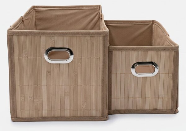 Sinsay - Súprava úložných boxov s bambusovou prednou časťou 2 pack - béžová