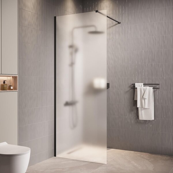 Badplaats Sprchová Zástena Florida 60 x 200 cm - Čierna - Walk-In Sprchový Kút 8 mm s Mliečnym Sklom