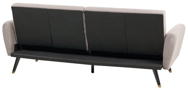 Rozkladacia pohovka svetlohnedá látkové čalúnenie vhodná na spanie elegantná moderná obývacia izba spálňa