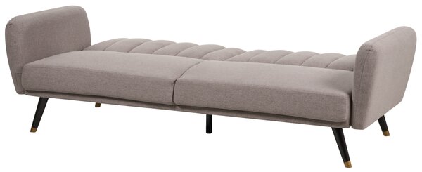 Rozkladacia pohovka svetlohnedá látkové čalúnenie vhodná na spanie elegantná moderná obývacia izba spálňa