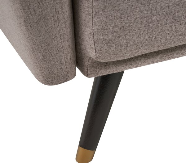 Rozkladacia pohovka svetlohnedá látkové čalúnenie vhodná na spanie elegantná moderná obývacia izba spálňa
