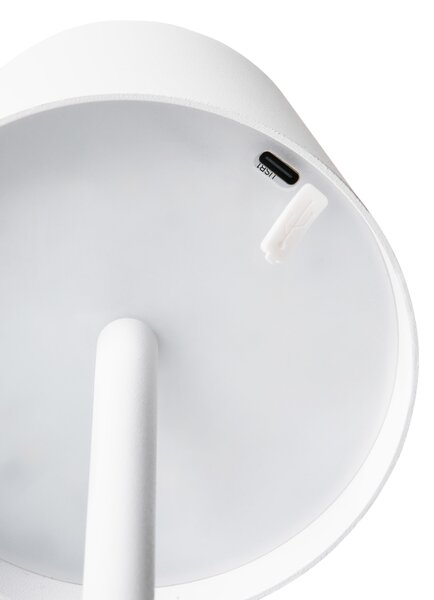 Stolná lampa biela železo hliník s dotykovým vypínačom nabíjanie cez USB kábel bezdrôtová moderný štýl interiér exteriér