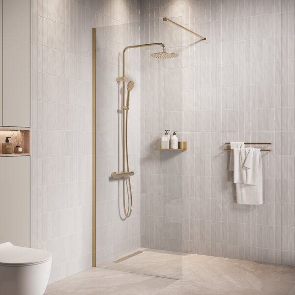 Badplaats Sprchová Zástena Florida 50 x 200 cm - Zlatá - Walk-In Sprchový Kút 8 mm Bezpečnostné Sklo