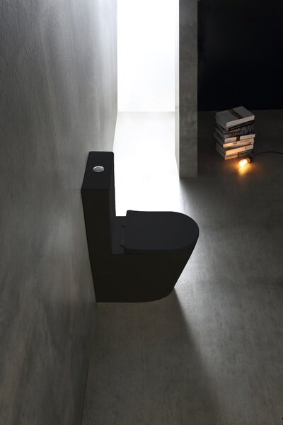 CERANO - WC kombi Carlito, Rimless + Slim/UF sedátko - spodný/zadný odpad - čierna matná - 61x36,5 cm