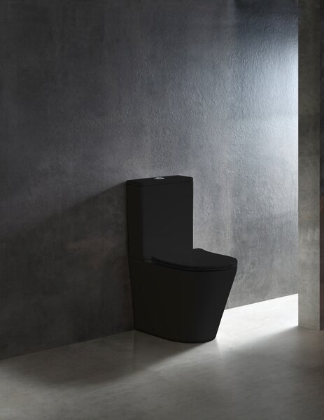 CERANO - WC kombi Carlito, Rimless + Slim/UF sedátko - spodný/zadný odpad - čierna matná - 61x36,5 cm