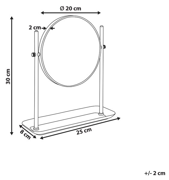 Kozmetické zrkadlo zlaté železný kovový rám ø 20 cm so stojanom 1x/3x zväčšovacie sklo obojstranné