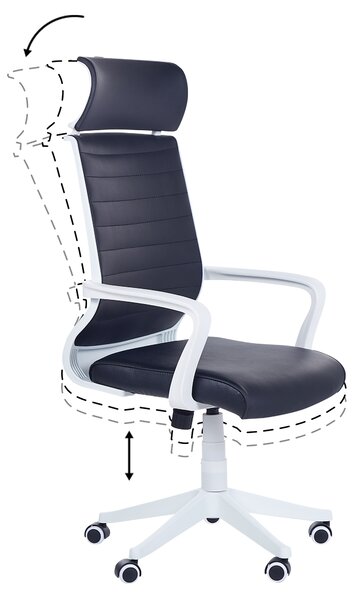 Kancelárska stolička čierna umelá koža výškovo nastaviteľná s opierkami na kolieskach ergonomický tvar moderný štýl
