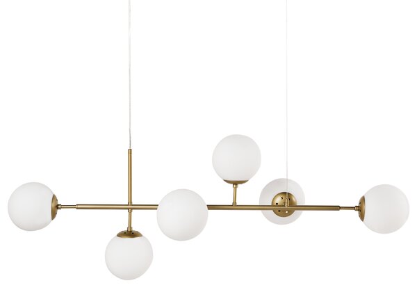 Závesná lampa zlatá kovová so 6 sklenenými tienidlami guľatý tvar glamour štýl kuchyňa jedáleň