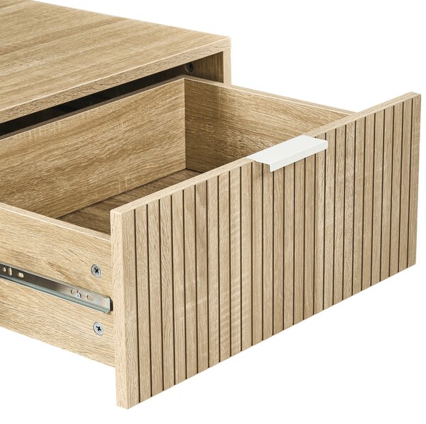 Konferenčný stolík svetlohnedý MDF kovové nohy 110 x 50 cm úložný priestor 1 zásuvka moderný škandinávsky štýl obývacia izba