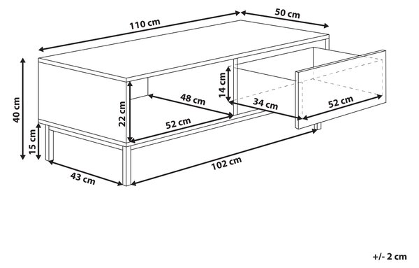 Konferenčný stolík svetlohnedý MDF kovové nohy 110 x 50 cm úložný priestor 1 zásuvka moderný škandinávsky štýl obývacia izba