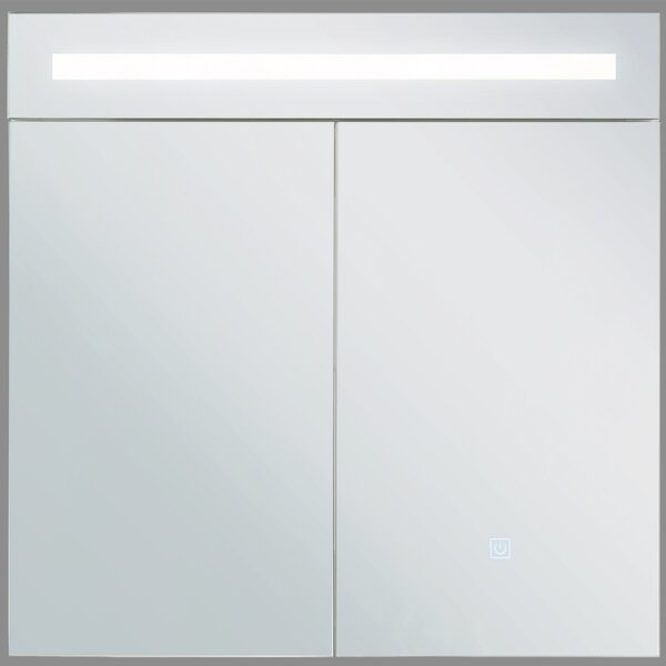 Zrkadlová skrinka do kúpeľne biela strieborná preglejka sklo s LED osvetlením 60 x 60 cm moderný štýl