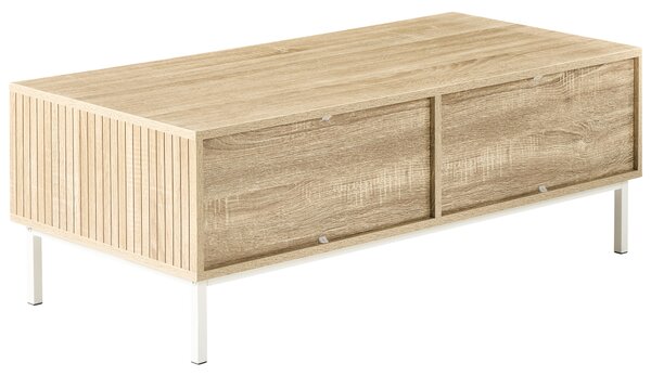 Konferenčný stolík svetlohnedý MDF kovové nohy 110 x 50 cm úložný priestor 1 zásuvka moderný škandinávsky štýl obývacia izba