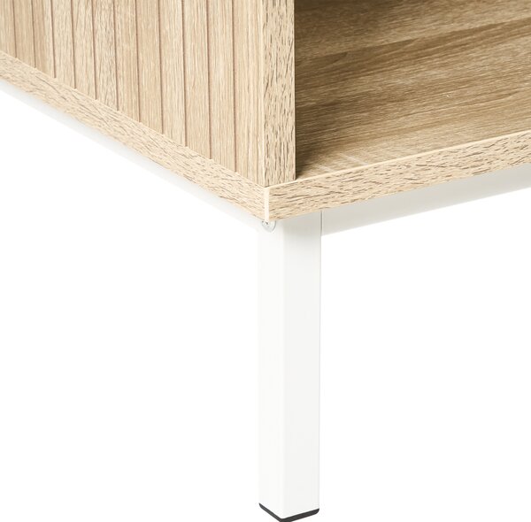 Konferenčný stolík svetlohnedý MDF kovové nohy 110 x 50 cm úložný priestor 1 zásuvka moderný škandinávsky štýl obývacia izba