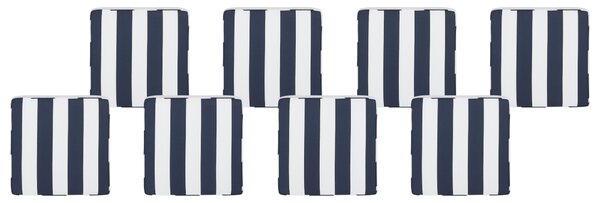 Sada 8 sedacích vankúšov na záhradné stoličky biela modrá polyester pásikavé odolnosť voči vode šnúrky snímateľný poťah rustikálny štýl