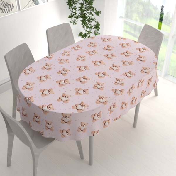 Biante Detský bavlnený oválny obrus Sandra SA-723 Medvedíky so srdiečkami na fialkovom 50x100 cm