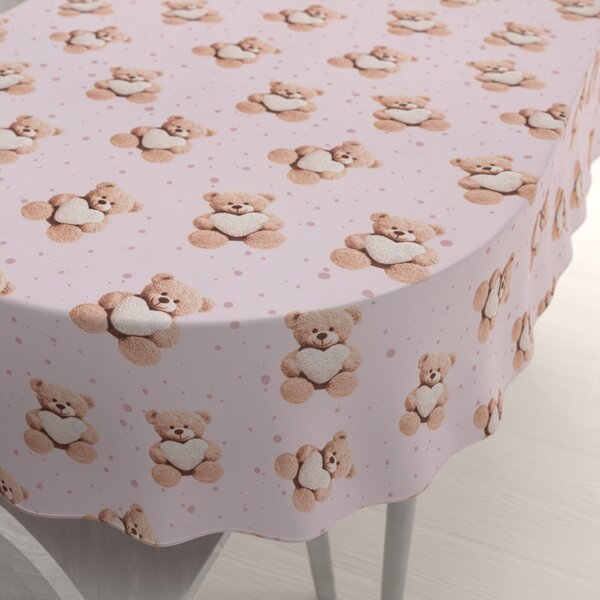 Biante Detský bavlnený oválny obrus Sandra SA-723 Medvedíky so srdiečkami na fialkovom 50x100 cm