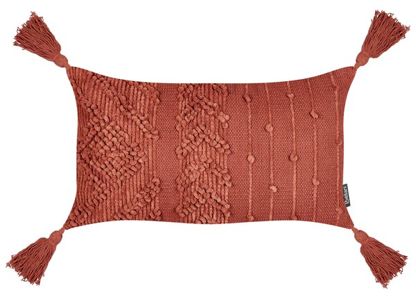 Sada 2 dekoratívnych vankúšov červená bavlnené obliečky 30 x 50 cm so strapcami