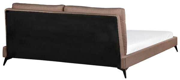 Posteľ hnedá buklé čalúnenie 180 x 200 cm dvojlôžko lamelová základňa s čalúneným čelom moderný dizajn