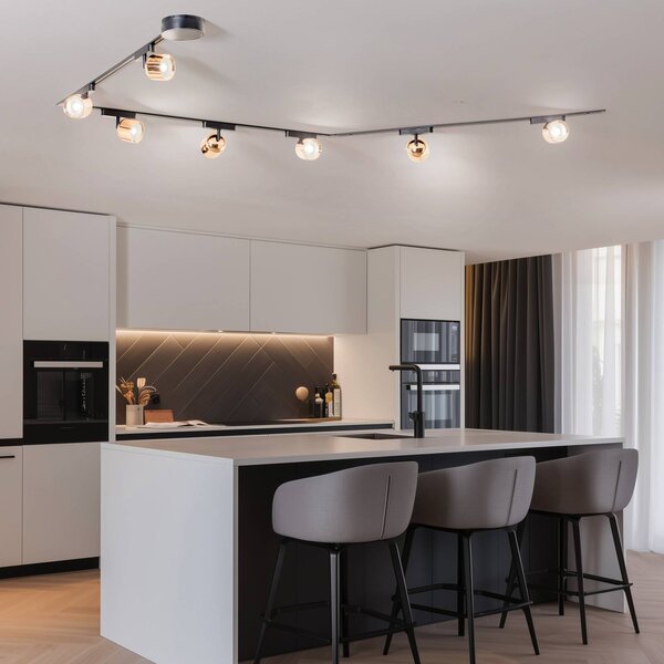 Lumaro track system, reflektory, 7 svetiel, zlaté, Ø8cm, 48V, stmievateľné, Čierna, Obývacia izba / jedáleň, Plast, Moderný, Koľajnicový systém