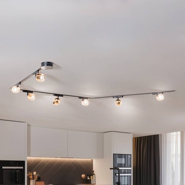 Lumaro track system, reflektory, 7 svetiel, zlaté, Ø8cm, 48V, stmievateľné, Čierna, Obývacia izba / jedáleň, Plast, Moderný, Koľajnicový systém