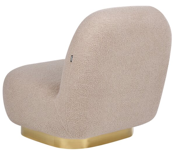 Kreslo béžové buklé čalúnenie zlatý podstavec súčasný glamour art deco dizajn