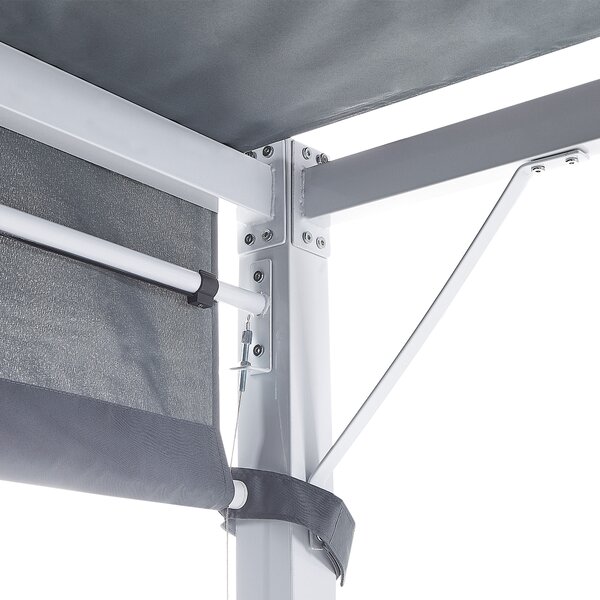 Pergola sivý polyester oceľový rám 310 x 310 cm látkové tienidlo solárne LED svetlá záhradný prístrešok