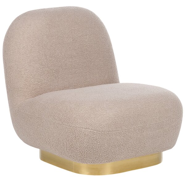 Kreslo béžové buklé čalúnenie zlatý podstavec súčasný glamour art deco dizajn